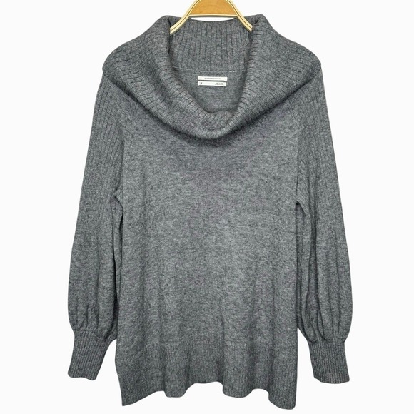 Anthropologie Cowl Neck Sweater Size Large Petite Gray‎ Relaxed Cozy Minimalist - Picture 3 of 12